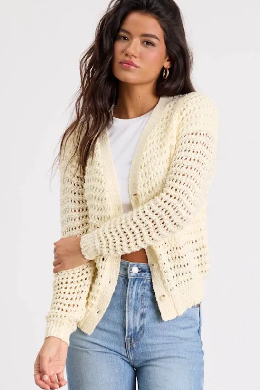 Breezy Attitude Yellow Loose Knit Button-Up Cardigan Sweater sold by Lulus