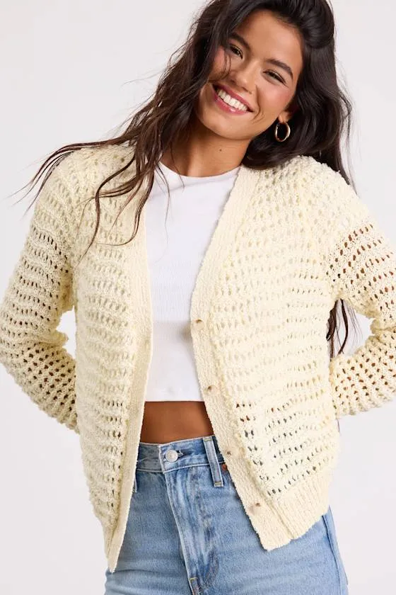 Breezy Attitude Yellow Loose Knit Button-Up Cardigan Sweater sold by Lulus product image thumbnail 2