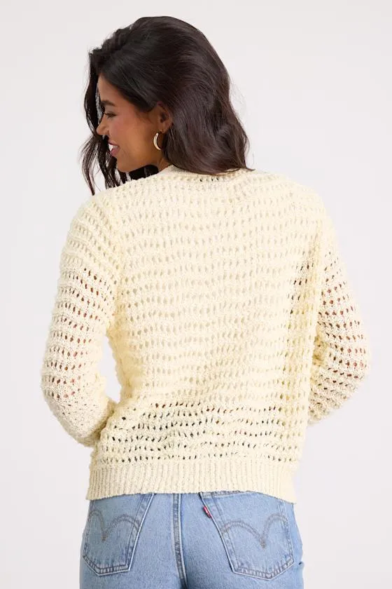 Breezy Attitude Yellow Loose Knit Button-Up Cardigan Sweater sold by Lulus product image thumbnail 3