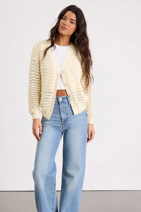 Breezy Attitude Yellow Loose Knit Button-Up Cardigan Sweater sold by Lulus product image thumbnail 4