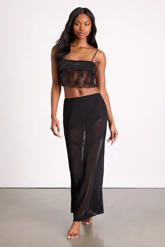 Laurena Black Sheer Lace Two-Piece Lingerie Slip Set sold by Lulus