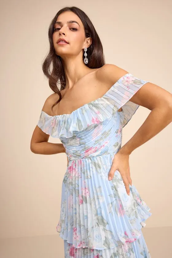 Always Remarkable Light Blue Floral Off-the-Shoulder Maxi Dress sold by Lulus product image thumbnail 2