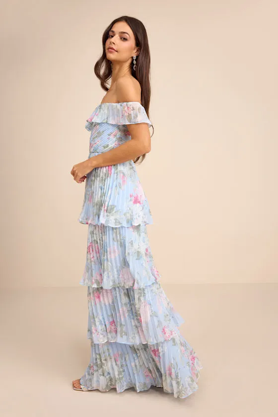 Always Remarkable Light Blue Floral Off-the-Shoulder Maxi Dress sold by Lulus product image thumbnail 4