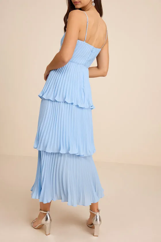Cascading Crush Light Blue Tiered Bustier Midi Dress sold by Lulus product image thumbnail 3