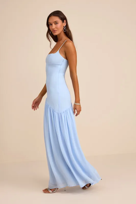 Auria Light Blue Chiffon Drop Waist Maxi Dress sold by Lulus