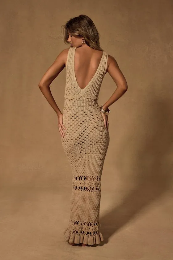 Nella Taupe Crochet V-Neck Maxi Swim Cover-Up sold by Lulus product image thumbnail 2