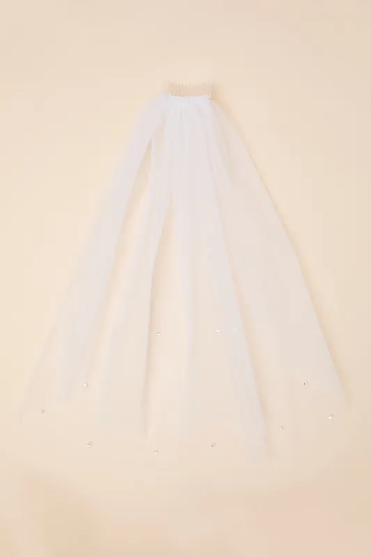 Sanaya White Tulle Layered Rhinestone Short Veil made by Lulus