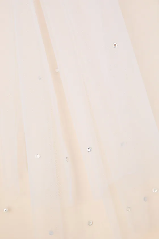 Sanaya White Tulle Layered Rhinestone Short Veil sold by Lulus product image thumbnail 3