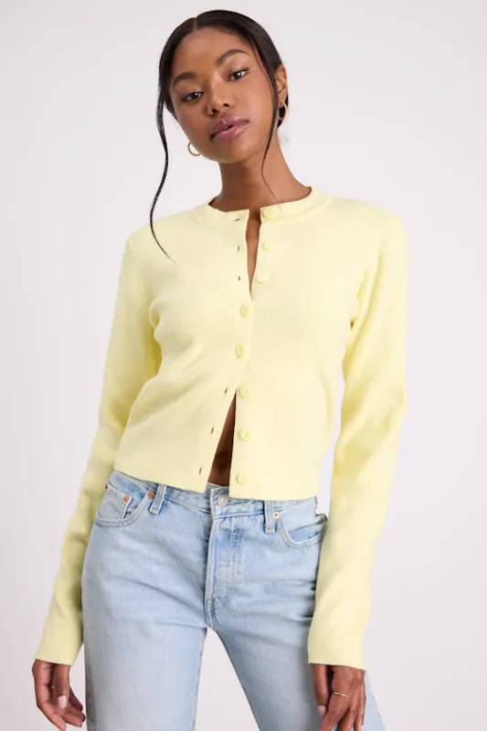 Araya Light Yellow Button-Up Cardigan sold by Lulus
