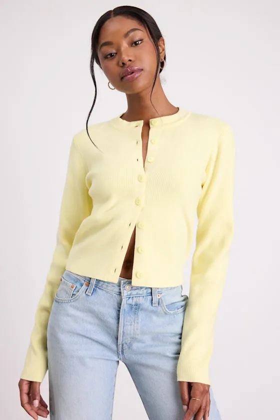 Araya Light Yellow Button-Up Cardigan sold by Lulus
