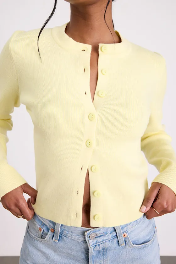 Araya Light Yellow Button-Up Cardigan sold by Lulus product image thumbnail 2