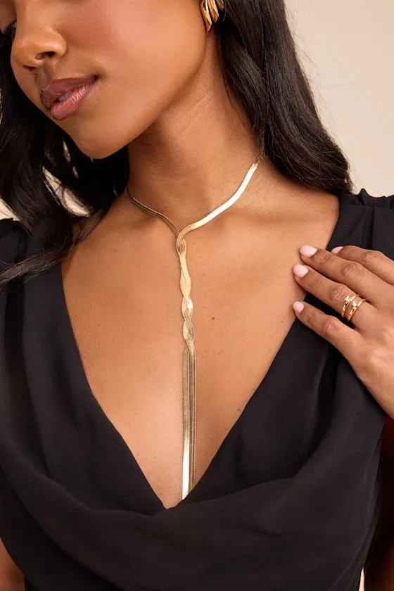 Nikita Gold Herringbone Twisted Lariat Necklace sold by Lulus product image thumbnail 3