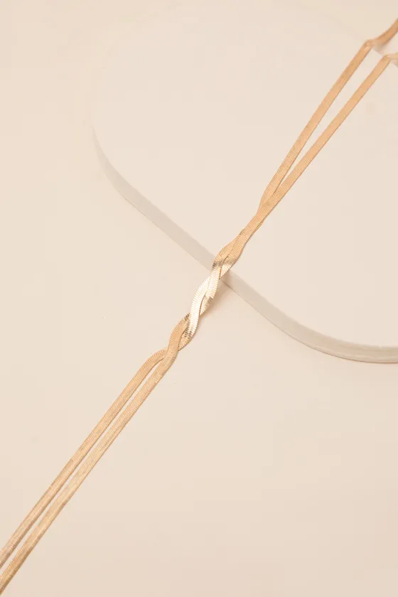 Nikita Gold Herringbone Twisted Lariat Necklace sold by Lulus product image thumbnail 4