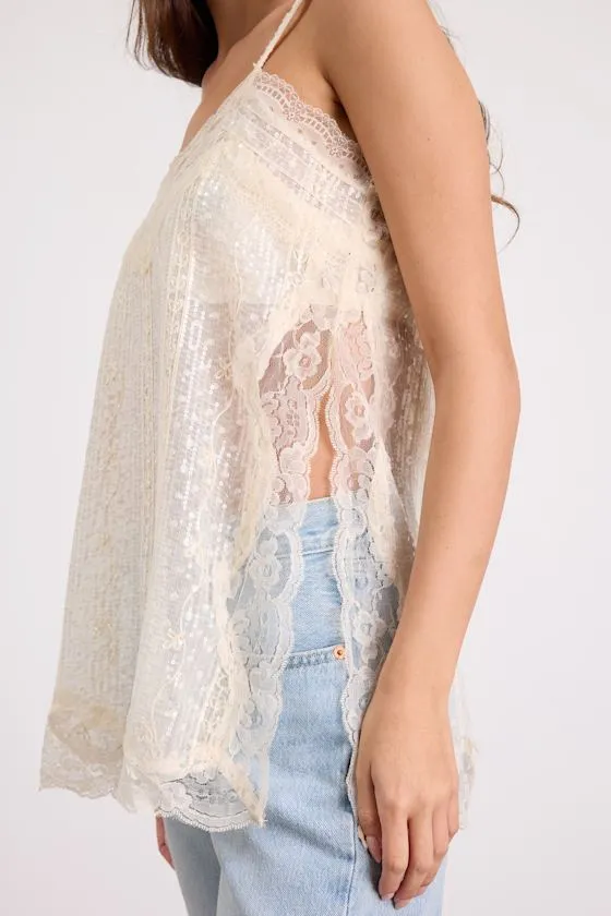 Aylani Cream Sheer Lace Sequin Slip Cami Top sold by Lulus product image thumbnail 2