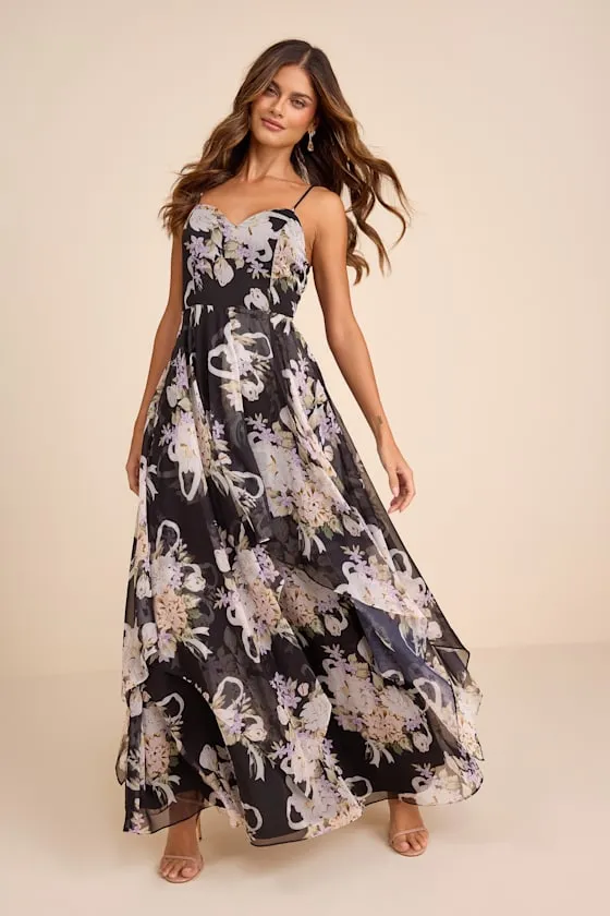 Breigh Black Floral Sleeveless Maxi Dress sold by Lulus
