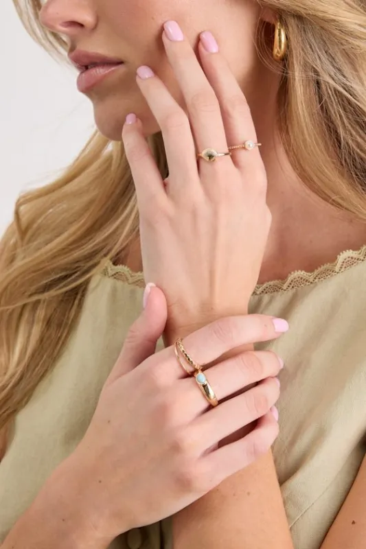 Conley Gold Stone Five-Piece Ring Set sold by Lulus