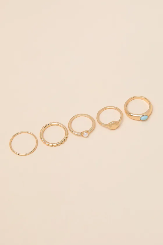 Conley Gold Stone Five-Piece Ring Set sold by Lulus product image thumbnail 4