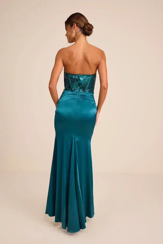 Ria Emerald Sequin Strapless Mermaid Maxi Dress sold by Lulus product image thumbnail 3