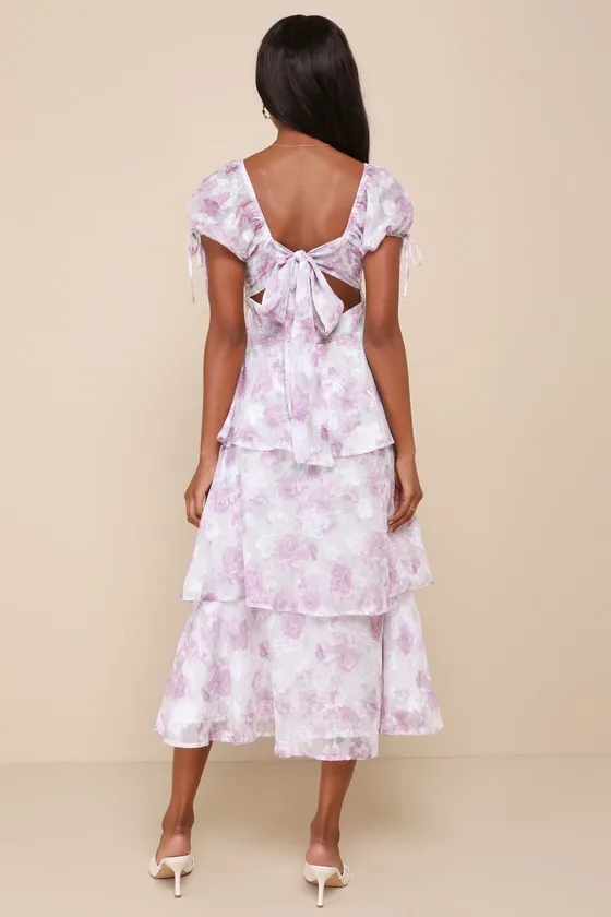 Exquisitely Lovely Purple Floral Bustier Tiered Midi Dress sold by Lulus product image thumbnail 2