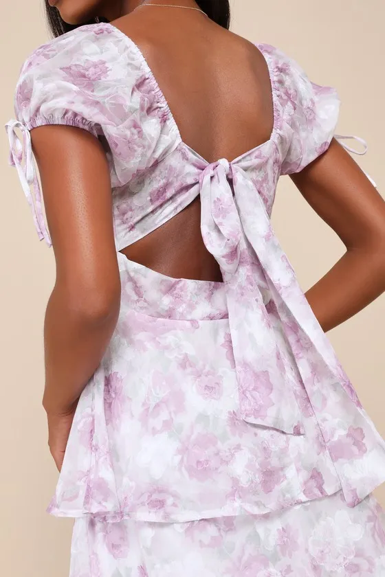 Exquisitely Lovely Purple Floral Bustier Tiered Midi Dress sold by Lulus product image thumbnail 3