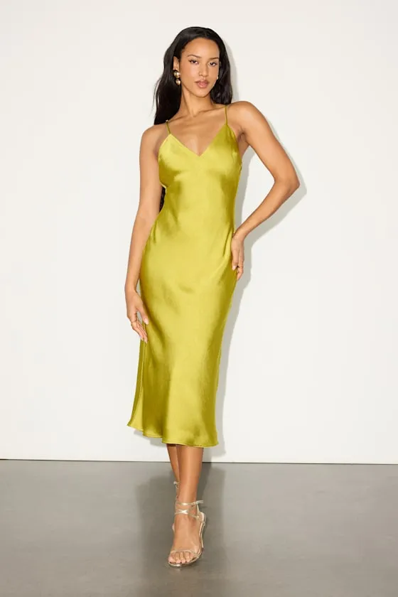 Katrien Chartreuse Textured Satin Backless Midi Slip Dress sold by Lulus product image thumbnail 2