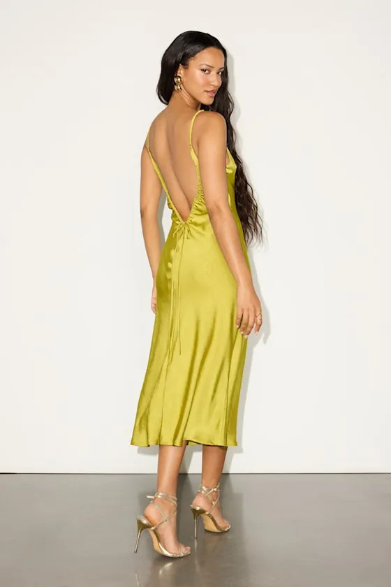 Katrien Chartreuse Textured Satin Backless Midi Slip Dress sold by Lulus product image thumbnail 4