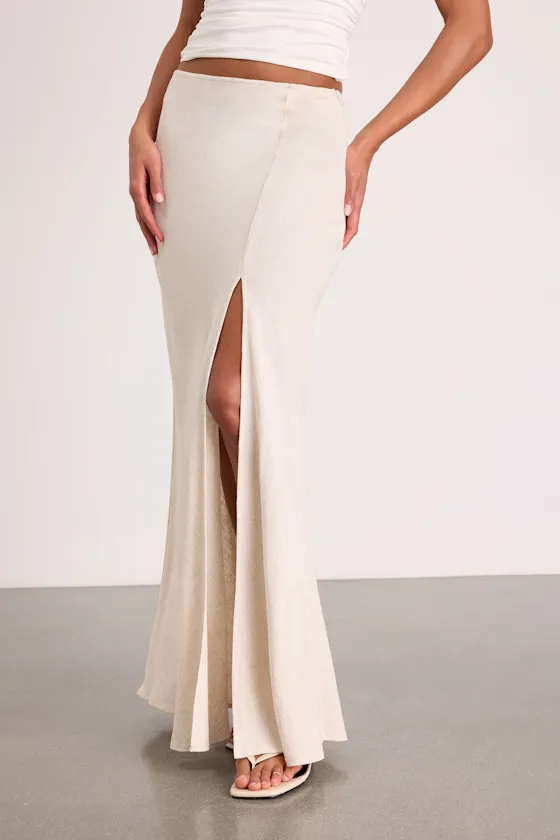 Ronan Light Beige Linen High-Rise Maxi Skirt sold by Lulus product image thumbnail 2