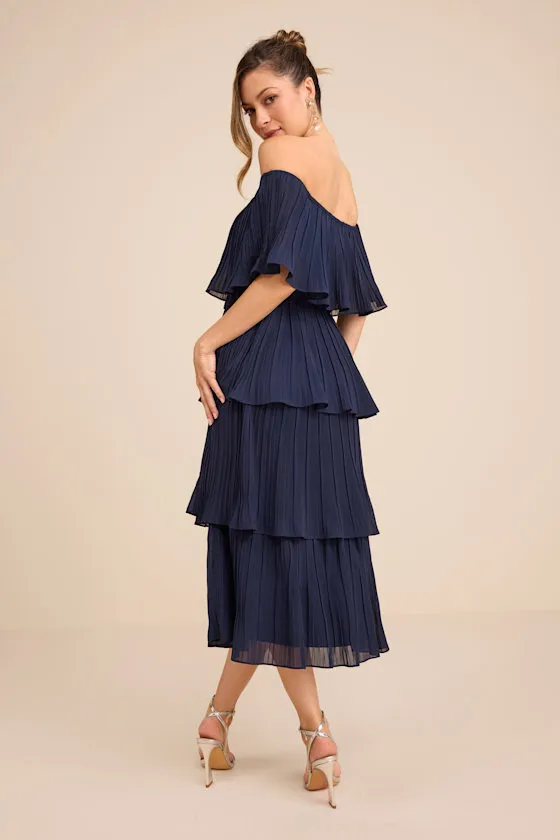 Gala Ready Navy Blue Off-the-Shoulder Ruffle Midi Dress sold by Lulus product image thumbnail 3