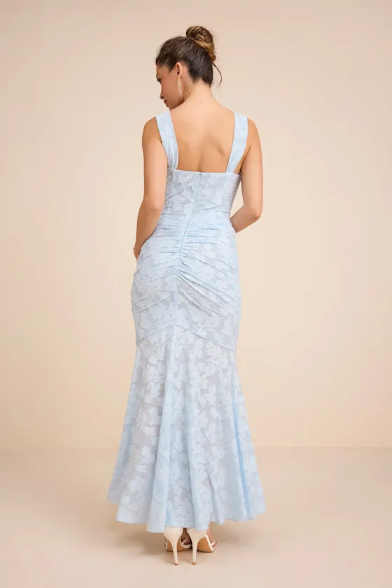 Celeste Light Blue Floral Burnout Bustier Maxi Dress sold by Lulus product image thumbnail 3