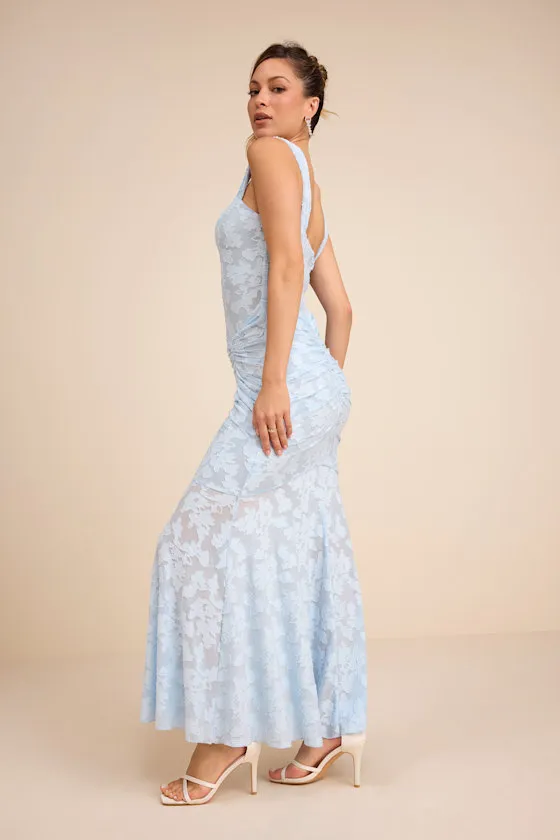 Celeste Light Blue Floral Burnout Bustier Maxi Dress sold by Lulus product image thumbnail 4