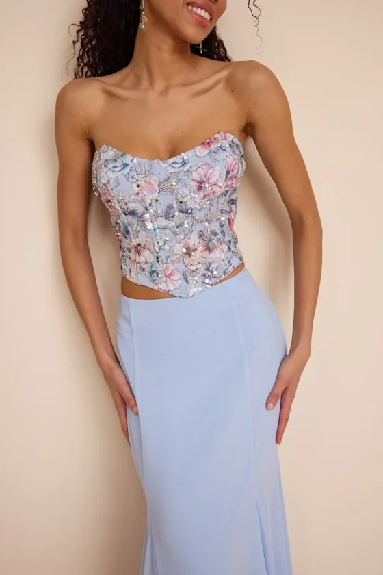 Jenna Light Blue Embroidered Strapless Two-Piece Maxi Dress sold by Lulus product image thumbnail 4