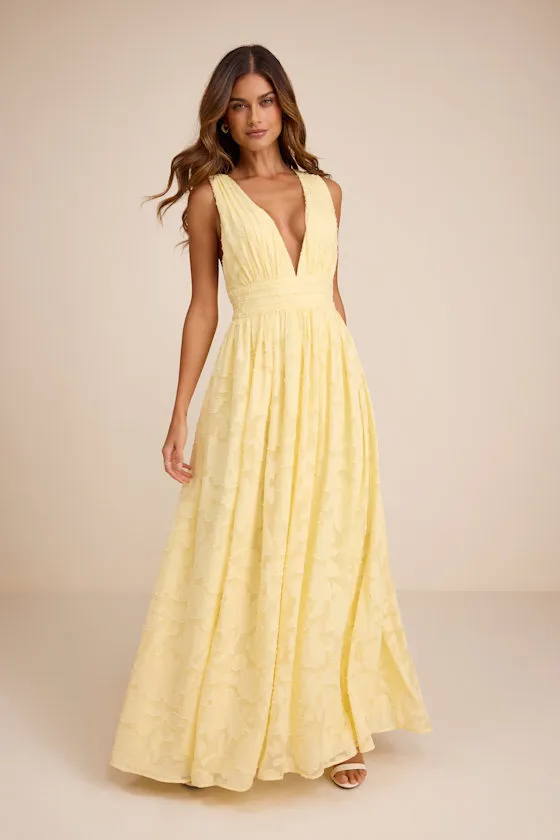 Sweet Sophistication Light Yellow Burnout Floral Maxi Dress sold by Lulus