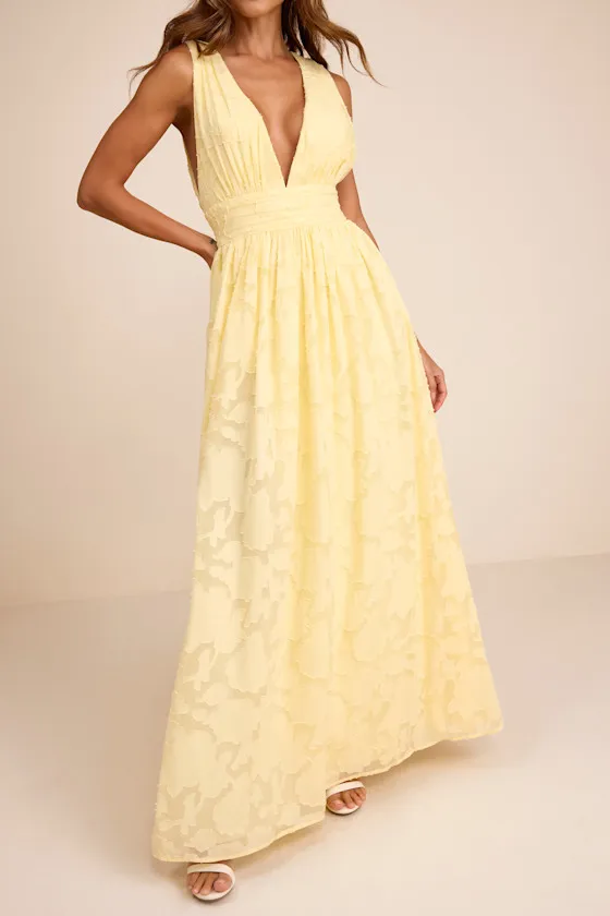 Sweet Sophistication Light Yellow Burnout Floral Maxi Dress sold by Lulus product image thumbnail 2