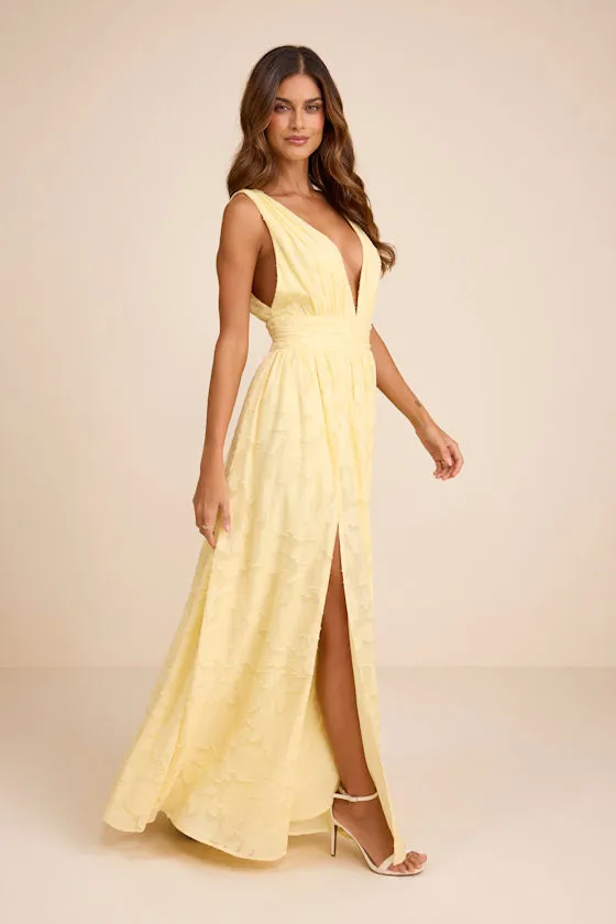 Sweet Sophistication Light Yellow Burnout Floral Maxi Dress sold by Lulus product image thumbnail 4