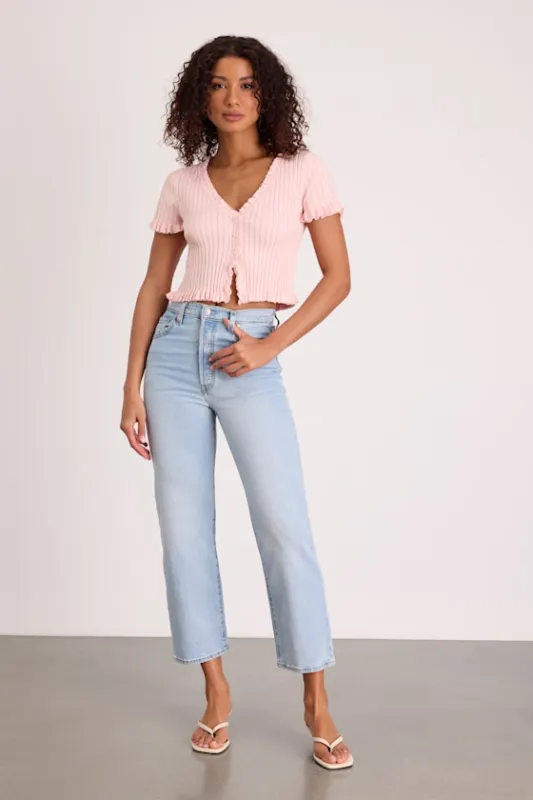 Ribcage Light Blue Denim Straight Ankle Jeans sold by Lulus