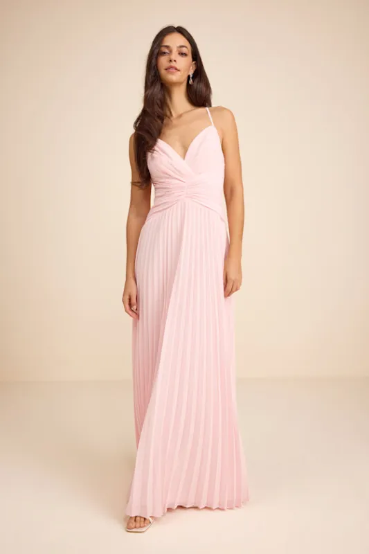 Corella Light Pink Pleated Backless Maxi Dress sold by Lulus