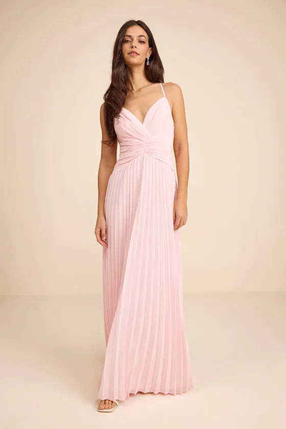 Corella Light Pink Pleated Backless Maxi Dress sold by Lulus