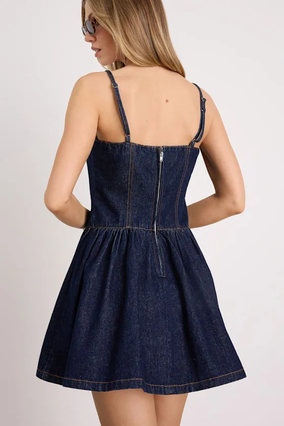 Phoenix Dark Wash Basque Waist Mini Dress sold by Lulus product image thumbnail 2