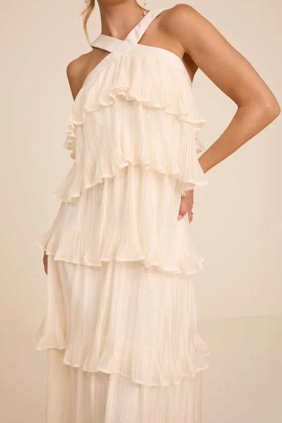 Lauretta Ivory Plisse Tiered Midi Dress sold by Lulus product image thumbnail 2
