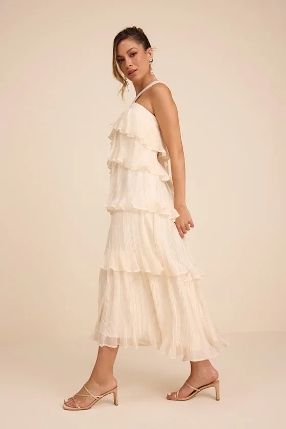 Lauretta Ivory Plisse Tiered Midi Dress sold by Lulus product image thumbnail 4
