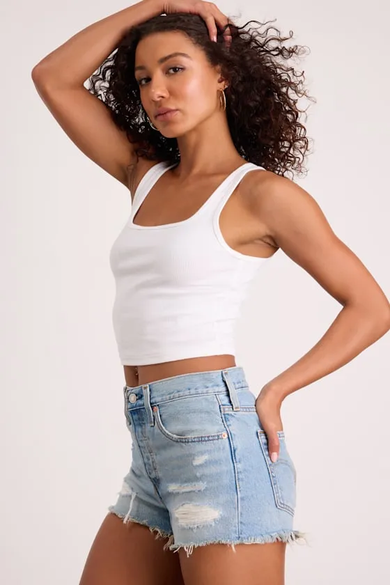 501 Original Light Wash Distressed Cutoff Denim Shorts sold by Lulus