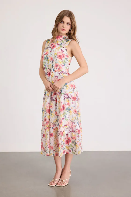 In My Dreams Ivory Multi Floral Print Midi Dress sold by Lulus