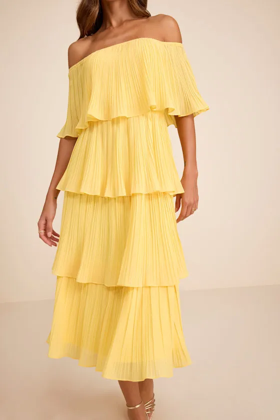 Gala Ready Yellow Off-the-Shoulder Ruffle Midi Dress sold by Lulus product image thumbnail 2