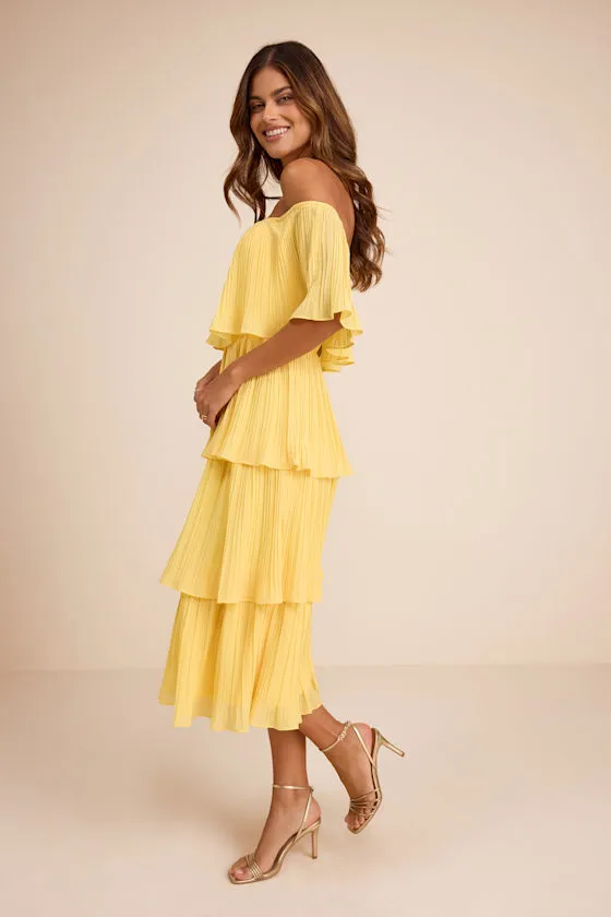 Gala Ready Yellow Off-the-Shoulder Ruffle Midi Dress sold by Lulus product image thumbnail 3