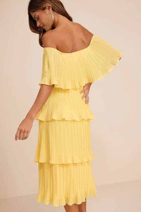 Gala Ready Yellow Off-the-Shoulder Ruffle Midi Dress sold by Lulus product image thumbnail 4