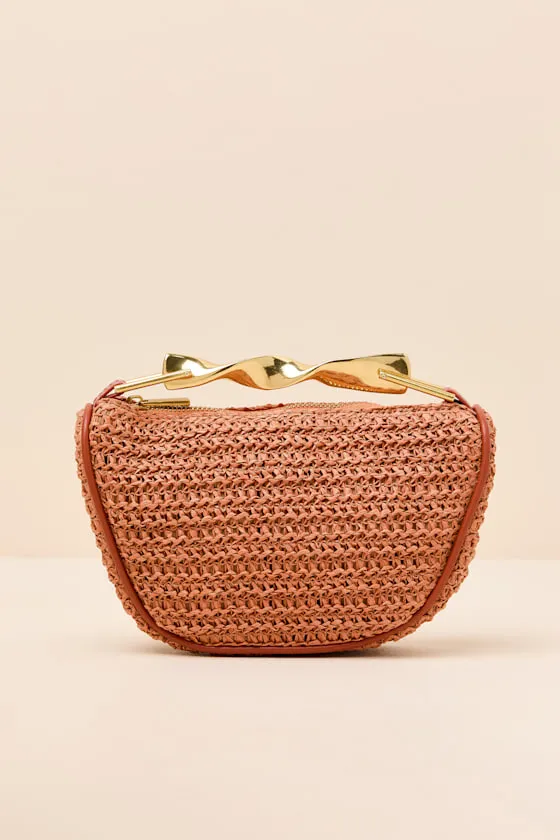 Delta Burnt Orange Raffia Twisted Handle Crossbody Handbag sold by Lulus product image thumbnail 2