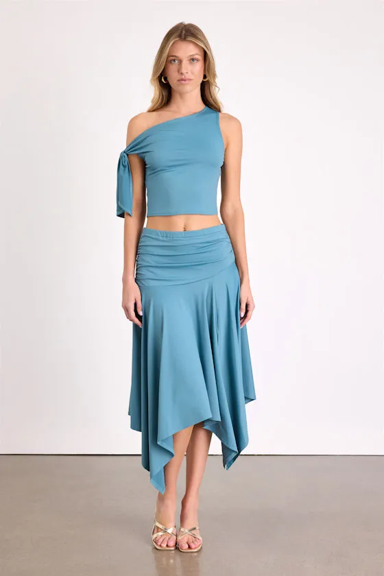 Lizzy Teal Blue Jersey Knit Asymmetrical Top sold by Lulus product image thumbnail 4