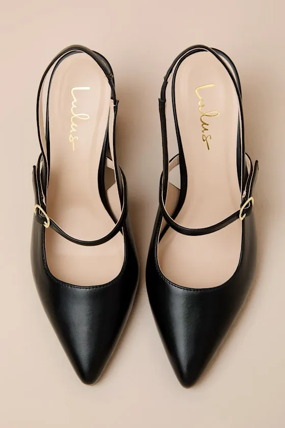 Mattera Black Pointed-Toe Slingback Pumps sold by Lulus product image thumbnail 4