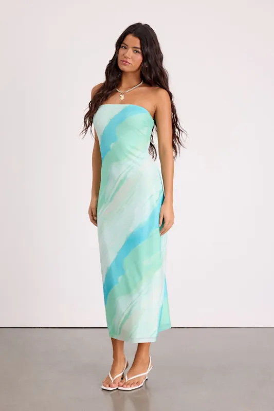 Jaylah Mint Multi Mesh Strapless Midi Dress sold by Lulus