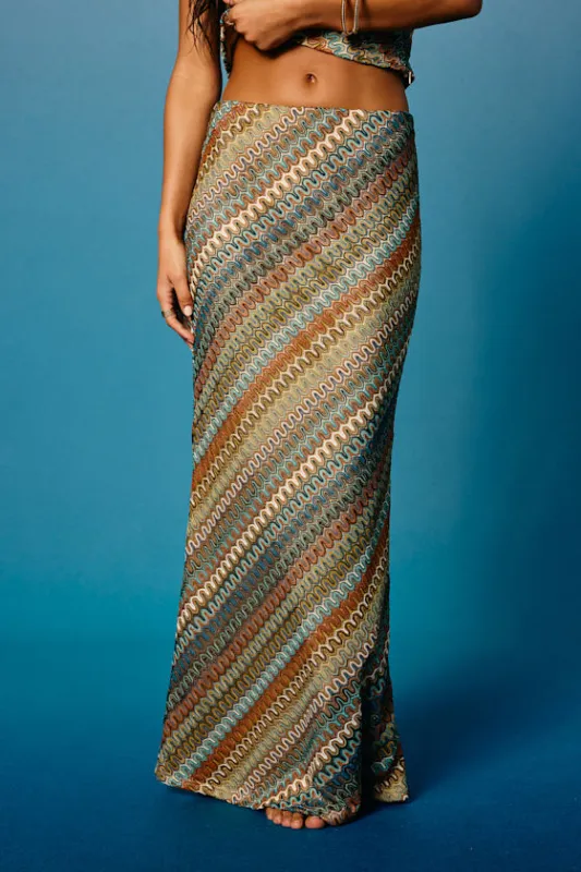 Tallulah Brown Multi Crochet Mid-Rise Maxi Skirt made by Lulus